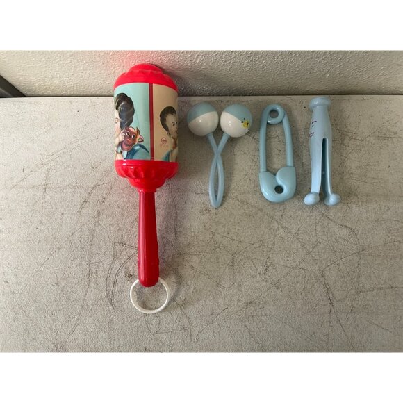 1950s Baby Chime Rattle Baby And Monkey Made In Japan - Picture 1 of 6